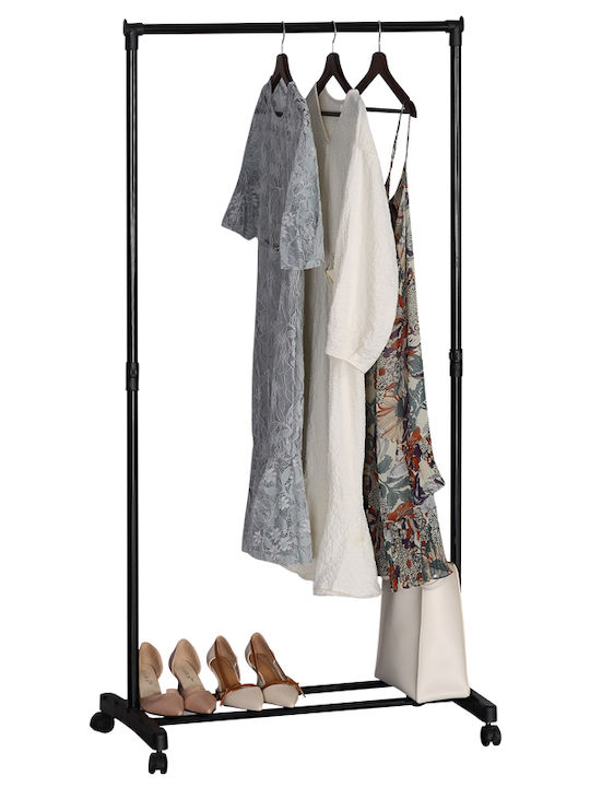 Tres-1 Wheeled Floor Garment Rack made of Metal Black 74.5x41.5x157cm