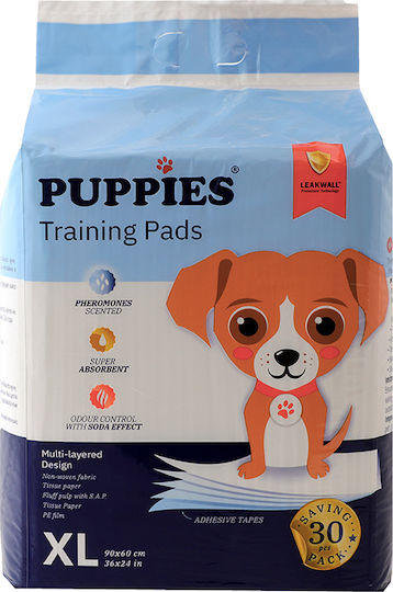 Puppies Επιδαπέδια Πάνα Σκύλου με Αυτοκόλλητο 60x60cm 30τμχ