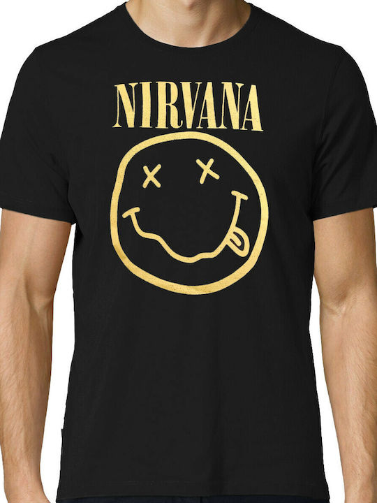 Pegasus Smiley Distressed T-shirt Nirvana Μαύρο Βαμβακερό