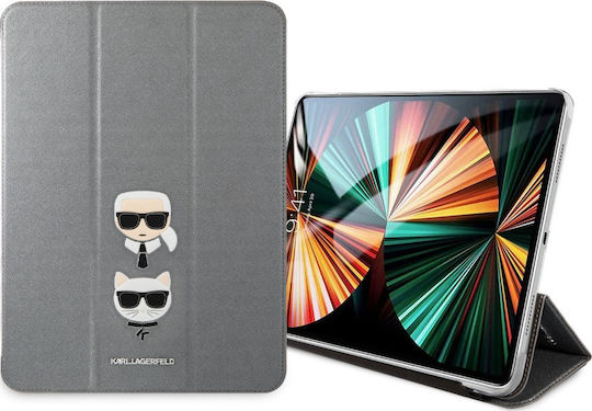 Karl Lagerfeld Husă Flip Cover Saffiano Karl & Choupette Argintie (iPad Pro 2015 12.9")