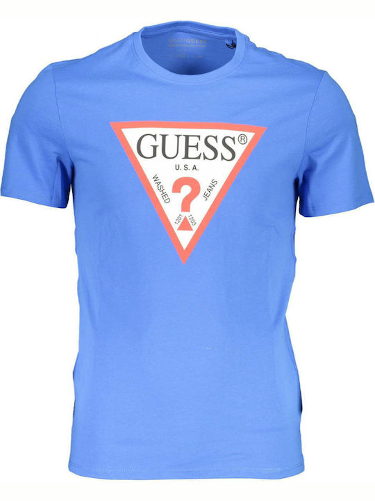 Guess Ανδρικό T-shirt Γαλάζιο με Λογότυπο