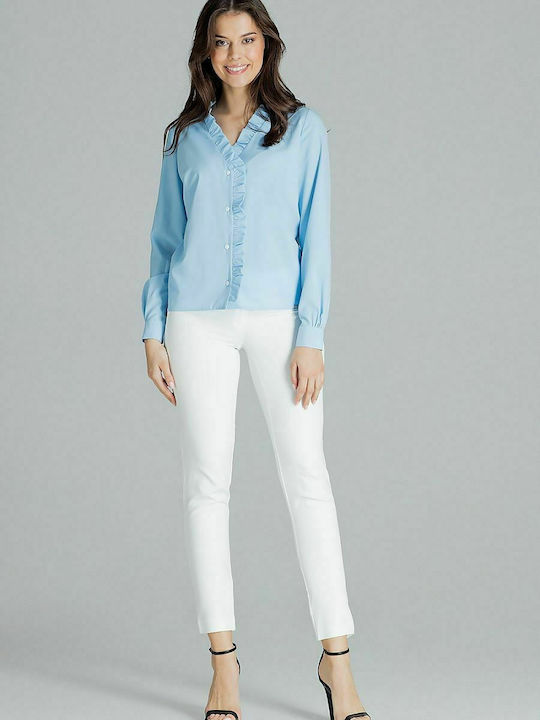 Lenitif L077 Women's Monochrome Long Sleeve Shirt Light Blue