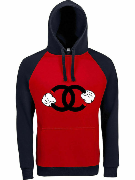 Hoodie Unisex "Mickey's Hand and Coco Chanel", Red/Navy