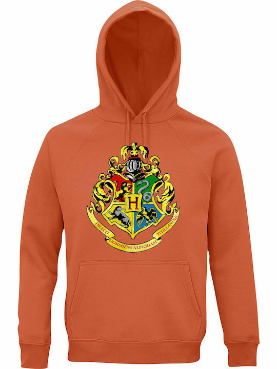 Hoodie Unisex, Organic "Hogwarts School Crest, Harry Potter", Sweet Orange