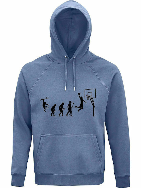 Hoodie Unisex, Organic "Basketball Evolution", Blue