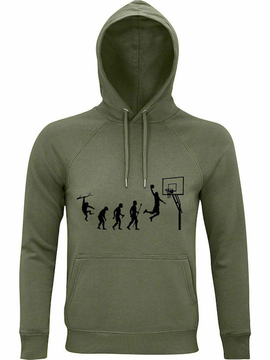 Hoodie Unisex, Organic "Basketball Evolution", Khaki