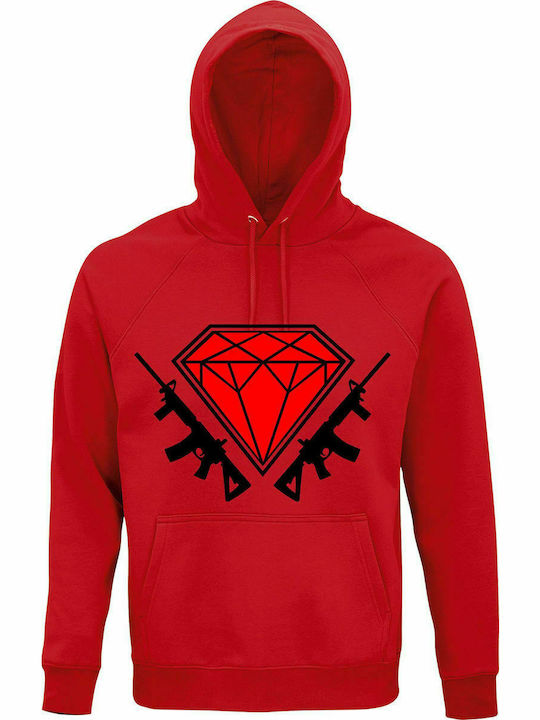 Hoodie Unisex, Organic " Diamond Guns ", Red