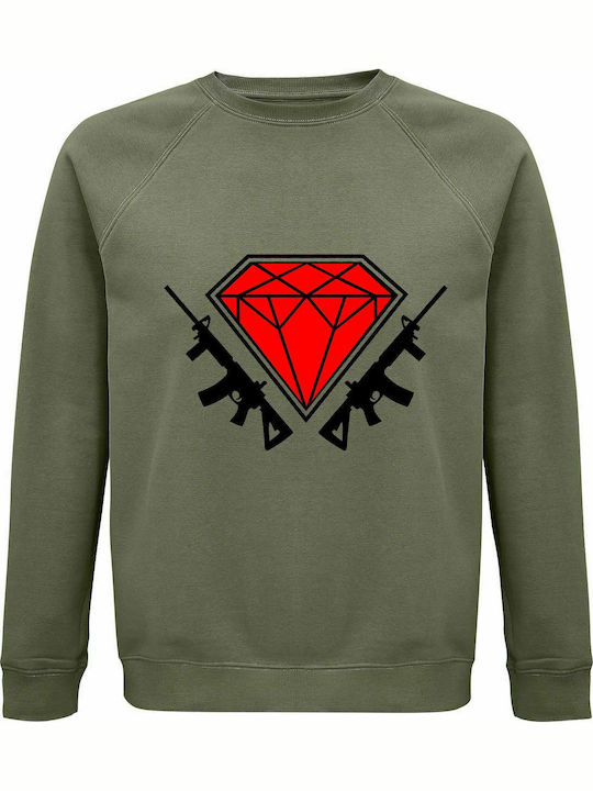 Sweatshirt Unisex, Organic " Diamond Guns ", Khaki