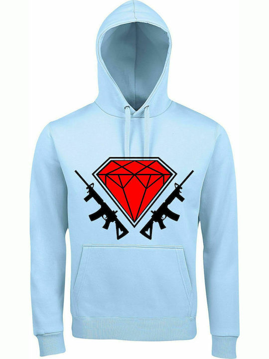 Hoodie Unisex " Diamond Guns ", Creamy blue