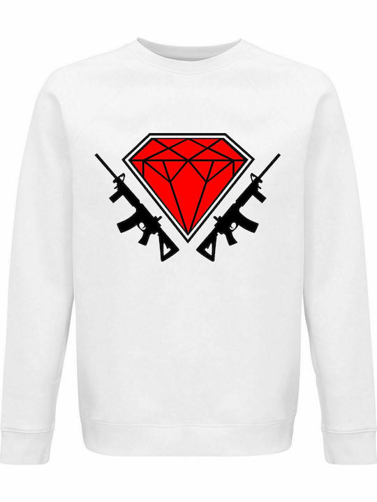 Sweatshirt Unisex, Bio " Diamond Guns ", Weiß