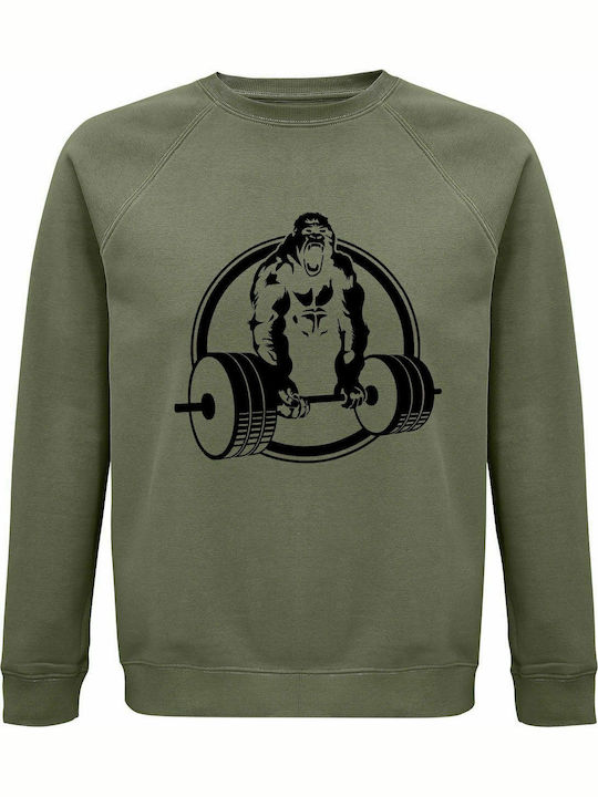 Sweatshirt Unisex, Organic " Beast Mode ", Khaki