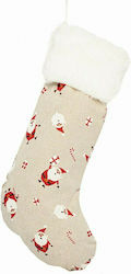 Eurolamp Χριστουγεννιάτικη Διακοσμητική Κάλτσα Υφασμάτινη με Άγιο Βασίλη Μ28xΥ50εκ. Μπεζ