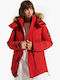 Code Everest Women's Long Parka Jacket for Winter with Detachable Hood Red