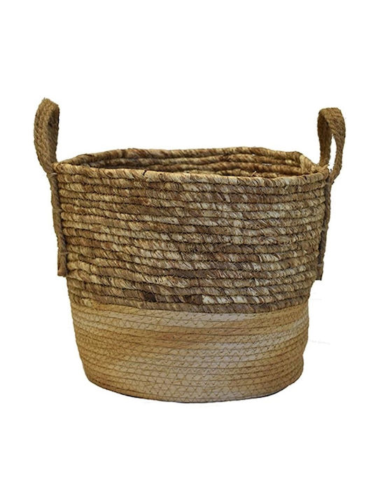 Decorative Basket Wicker with Handles Natural/Coffee 30x30x27cm Atmosphera