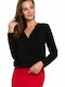 Makover K037 Women's Blouse Long Sleeve with V Neckline Black