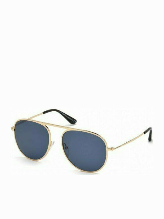 Tom Ford Men's Sunglasses with Gold Metal Frame and Blue Lens TF0621 28V