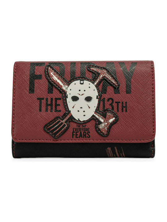 Loungefly Friday The 13Th Jason Mask Kids' Wallet with Clip for Boy Burgundy FRIWA0004