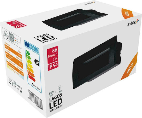 Avide AOLS3WLED-LAGL Επιτοίχια Εξωτερική Πλαφονιέρα LED IP54 3W με Φυσικό Λευκό Φως 7x14εκ.