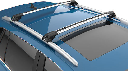 Turtle Aluminum Car Roof Bars Air1 90cm for Citroen C4 Cactus Kia Stonic Volkswagen Passat Alltrack Passat Variant Tiguan Set with Roof Rack Legs and Lock Silver