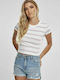 Urban Classics TB3650 Women's Summer Crop Top Cotton Short Sleeve Striped White