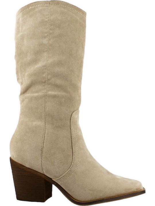 Suede Medium Heel Women's Boots 106.2A-1442 Beige