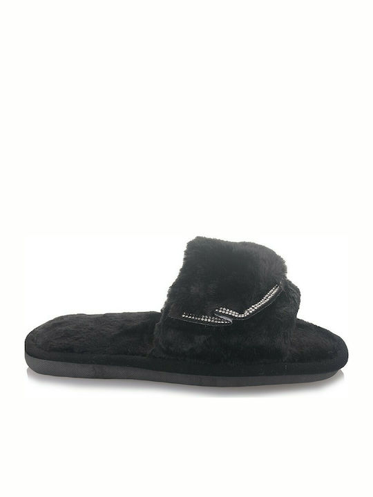 Famous Shoes Χειμερινές Γυναικείες Παντόφλες Black