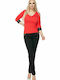 PeeKaBoo 0102 Women's Blouse Cotton with 3/4 Sleeve & V Neckline Red 131591