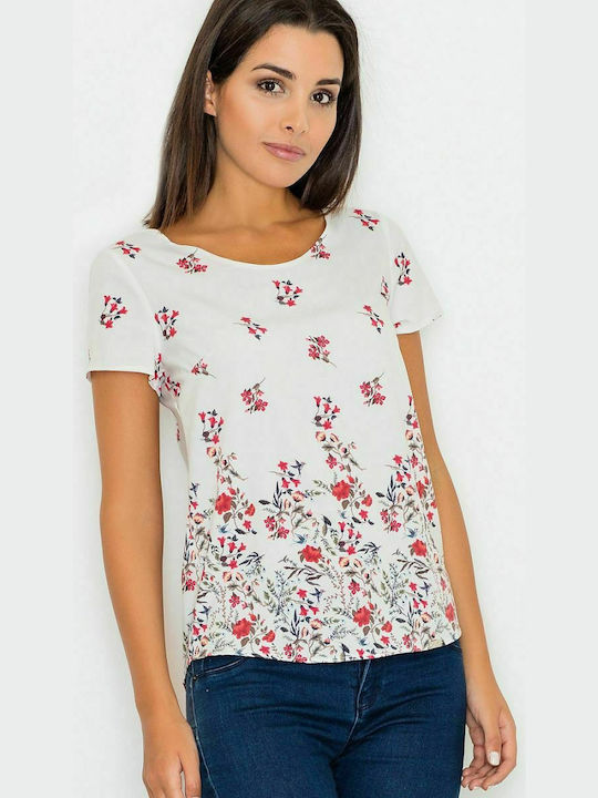 Figl M540 Women's Summer Blouse Short Sleeve Floral White 77045