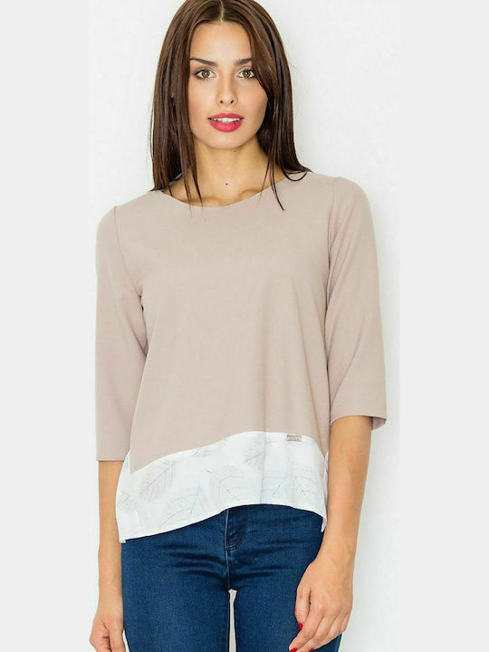 Figl M525 Damen Bluse mit 3/4 Ärmel Beige 77130