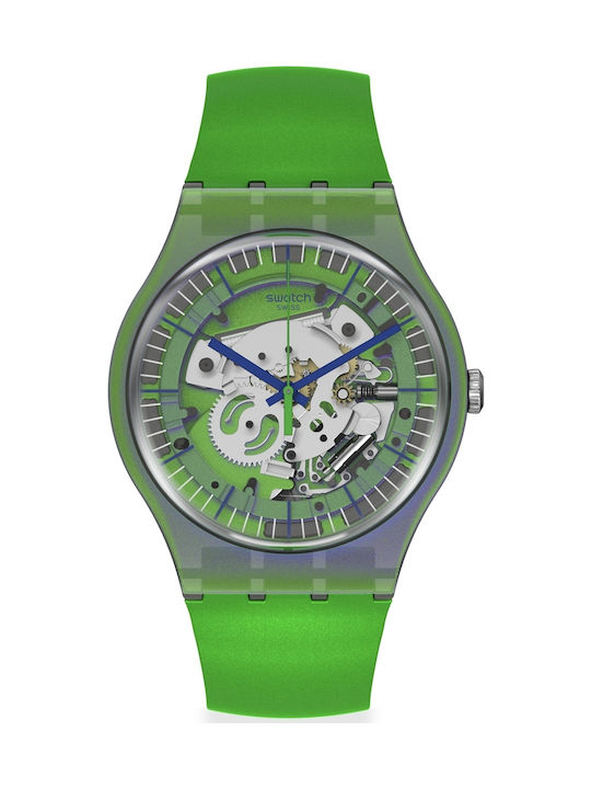 Swatch Shimmer Green Uhr Batterie mit Grün Kautschukarmband