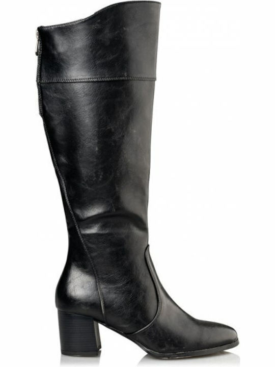 Synthetic Leather Medium Heel Women's Boots with Zipper Black