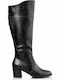 Synthetic Leather Medium Heel Women's Boots with Zipper Black
