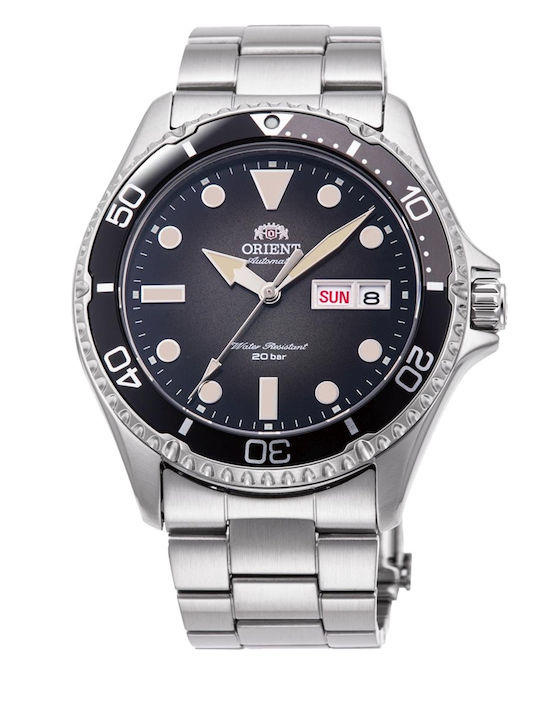 Orient Mako Kamasu Ανδρικό Ρολόι 42mm Αυτόματο με Ασημί Μεταλλικό Μπρασελέ
