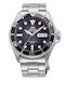 Orient Mako Kamasu Ανδρικό Ρολόι 42mm Αυτόματο με Ασημί Μεταλλικό Μπρασελέ