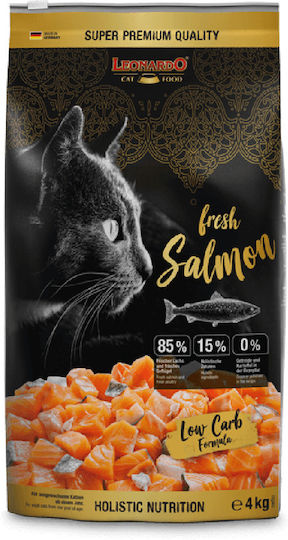 Leonardo Fresh Salmon Low Carb Ξηρά Τροφή χωρίς Σιτηρά για Ενήλικες Στειρωμένες Γάτες με Σολομό 4kg