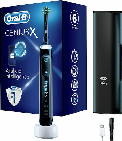 Oral-B Genius X Electric Toothbrush with Timer, Pressure Sensor, and Travel Case Midnight Black