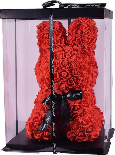Iepuraș din Trandafiri Artificiali Roșu 38cm în cutie Giftland