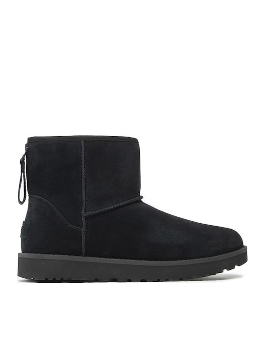 Classic Mini Logo Suede Women's Ankle Boots with Fur Black