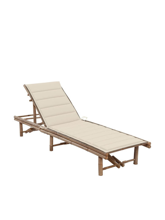 Deckchair Bamboo with Cushion Coffee / Cream 200x65x30cm.