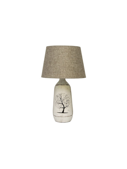 VK Lighting Ceramică Vintage Lampă de masă pentru Soclu E27 cu Abajur Bej și Bază