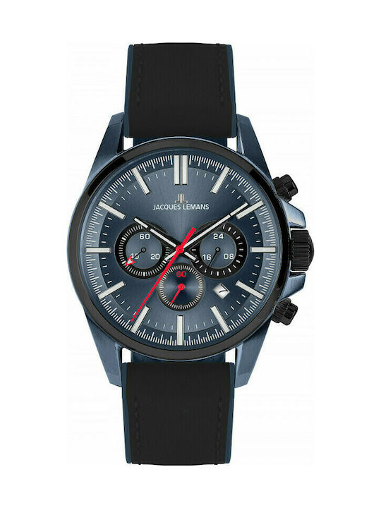 Jacques Lemans Liverpool Watch Chronograph Battery with Black Leather Strap