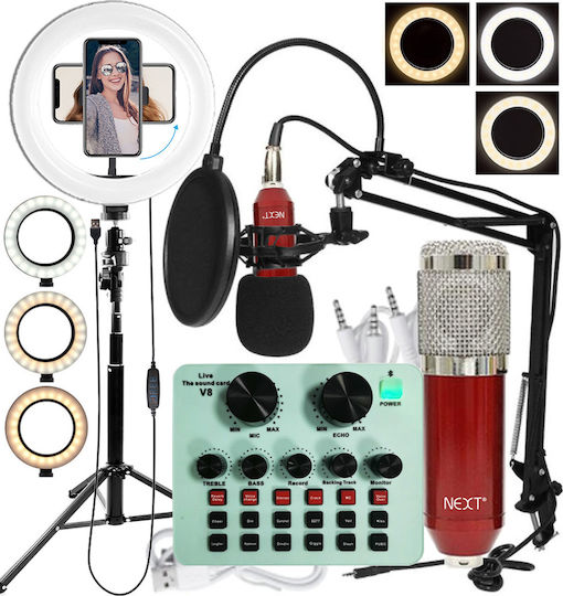 Next Live Streaming & Video Combo Set Σετ Πυκνωτικό Μικρόφωνο XLR Shock Mounted για Φωνητικά σε Κόκκινο Χρώμα