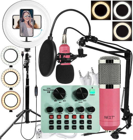 Next Live Streaming & Video Combo Set Σετ Πυκνωτικό Μικρόφωνο XLR Shock Mounted για Φωνητικά σε Ροζ Χρώμα