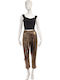 Women's High-waisted Fabric Capri Trousers Gold