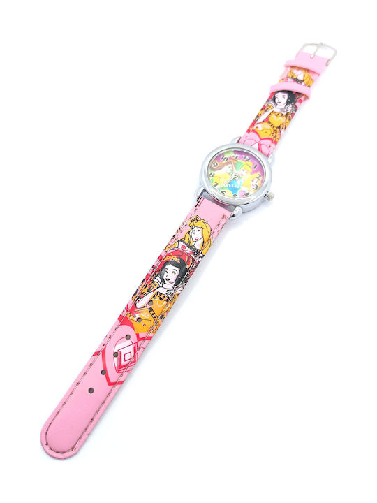 PS Silver Kids Analog Watch Princess with Leather Strap Pink