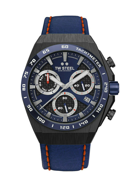 TW Steel Fast Lane Limited Edition Ρολόι Χρονογράφος Μπαταρίας με Δερμάτινο Λουράκι σε Μπλε χρώμα