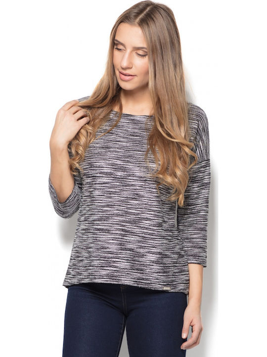 Katrus Women's Blouse 3/4 Sleeves Striped Gray