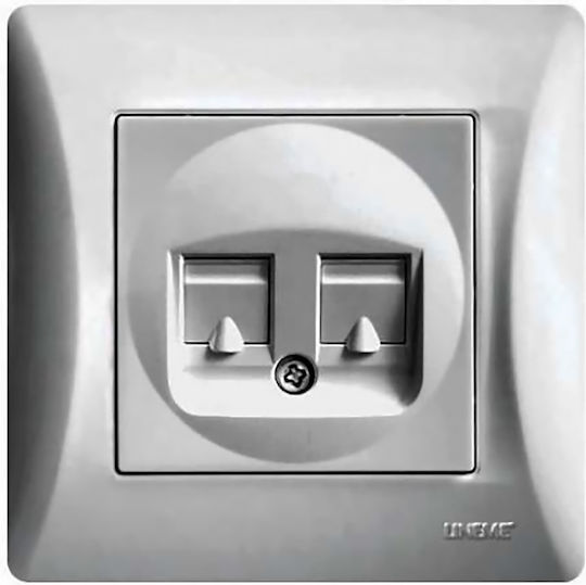 Lineme Διπλή Πρίζα Δικτύου και Τηλεφώνου RJ45/RJ11 με Πλαίσιο Τύπου Cat6 σε Ασημί Χρώμα 50-00120-5