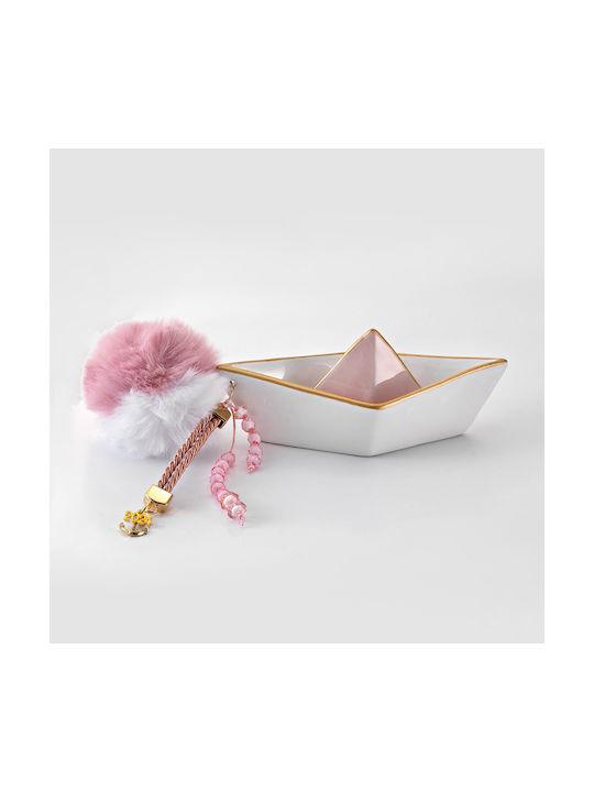 Adorex Tabletop Lucky Charm Boat With Golden Patina White/Pink 2024 18x7.5cm 1pcs