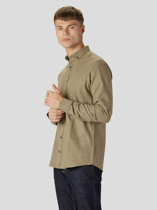 200083 Cămașă Flanelă Mânecă Lungă În Linie Regular Fit Bej